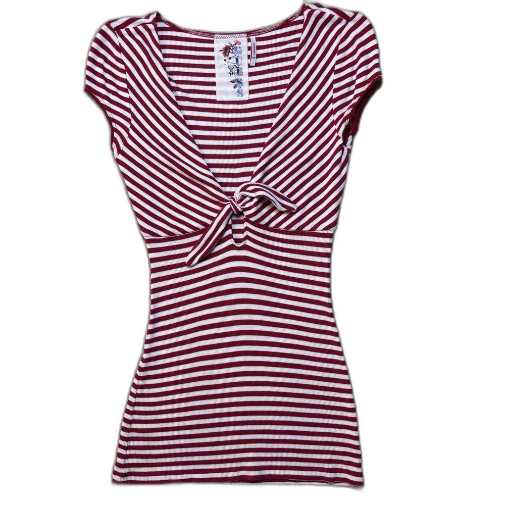 Guess Striped Top Y2K Red Coquette Dollette Nautical Americana Indie Sleaze XS